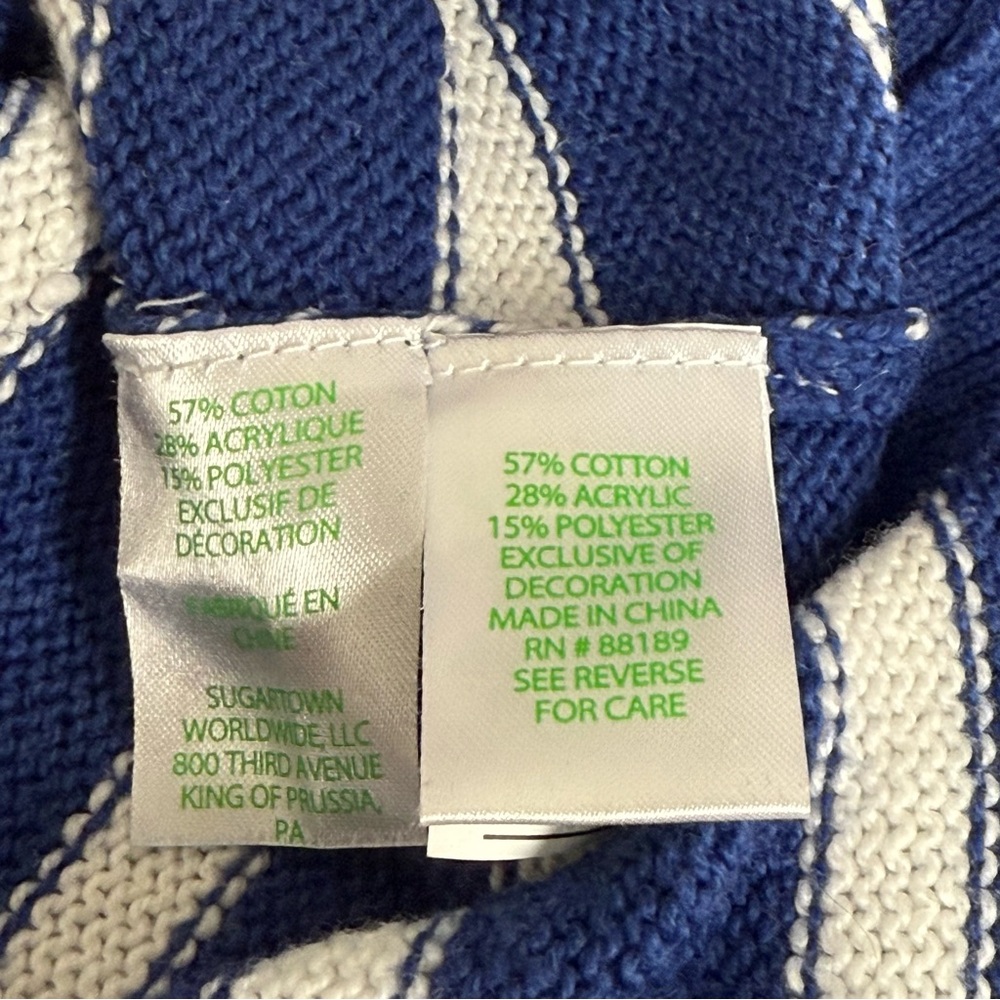 Lilly Pulitzer Blue Striped Crewneck Sweater w/ Lime Stitch Detail Small - Picture 7 of 9